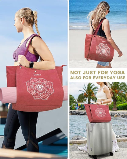 Gonex Yoga Mat Bag, Yoga Gym Bag Tote Bag with Multi Pockets For Women Men, Canvas Yoga Mat Carrier Take in Out Mat Easily For Pilates Travel Workout Office