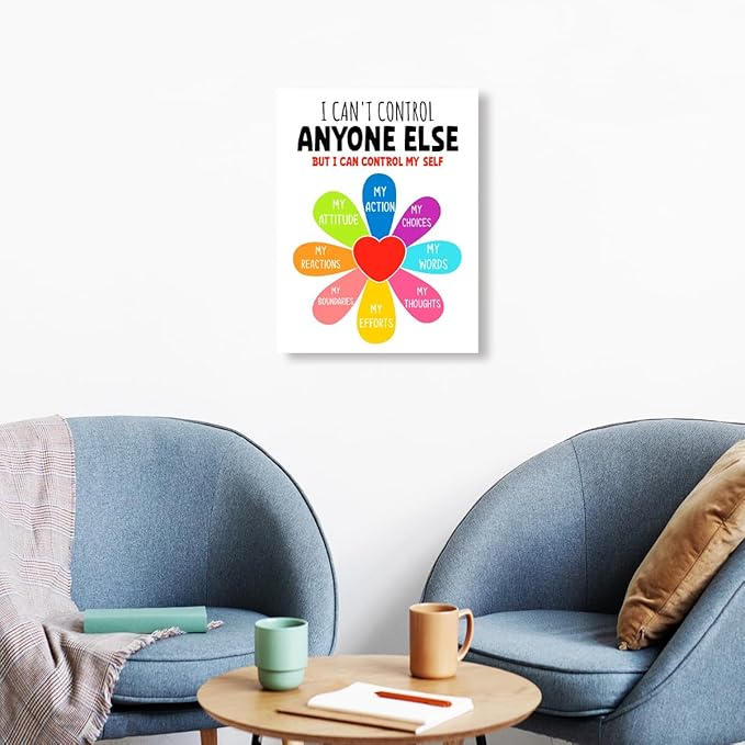 YEOION Mental Health Wall Decor,I Can't Control Anyone Else Wall Art Canvas Frame Print for Mental Health Therapy Office School Counselor Calming Corner Wall Decor