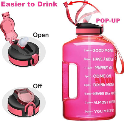 1 Gallon Motivational Sports Water Bottle with Time Marker, BPA Free 128oz Leak Proof Jug, Black, Plastic, 128 ounces, Fitness, Sports, Outdoor Activities