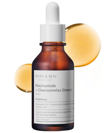 Mary&May Niacinamide + Chaenomeles Sinensis Face Serum - Korean Vitamin B3 Face Serum for Clear, Bright Skin, Sebum Control and Acne Soothing- Quick Absorption, Non-Sticky, Fragrance Free, 1.01 fl.oz.