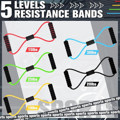 Skylety Figure 8 Fitness Resistance Bands with Handles Set of 5 Exercise Bands for Women Men Rope 8 Word Elastic for Arm and Shoulder Stretch Yoga Gym Fitness Muscle Training Chest Expander