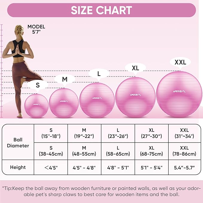 APEXUP Yoga Ball Exercise Ball Anti Slip Heavy Duty for Fitness, Balance & Core Workout
