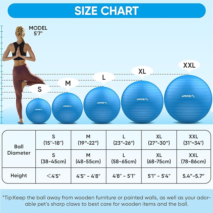 APEXUP Yoga Ball Exercise Ball Anti Slip Heavy Duty for Fitness, Balance & Core Workout