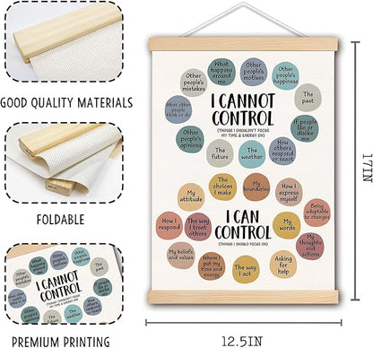 DNEULYR Mental Health Poster, I Can and Cannot Control Inspirational Mental Health Wall Art for School Counselor Office Therapy Office Calming Corner Classroom Decor, 12x16 Inches
