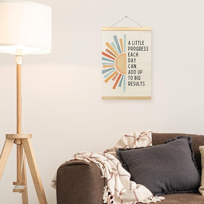 TLESKE Mental Health Inspirational Poster Hanger Frame, a Little Progress Each Day Special Education Wall Art Decor for Kids Room Classroom Therapy Counseling Office, Boho Sun Prints Picture, 12x16