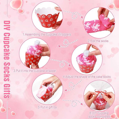 Geyoga 6 Pair Christmas Cupcake Fuzzy Socks for Women Cute Cozy Fluffy Winter Warm Slipper Socks