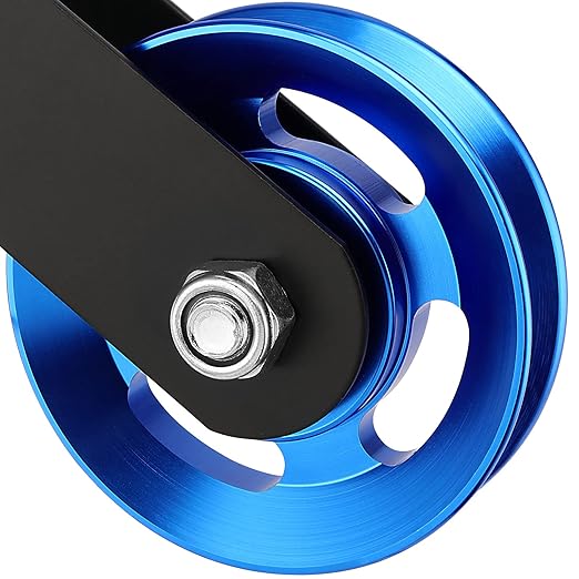2 Pack 3.5 Inch Cable Pulley Wheel, Aluminum Cable Pulleys with Hanging Strap and Snap Hook, 360° Rotation Snatch Block Pulley Wheel for Home Gym Equipment, DIY, Blue