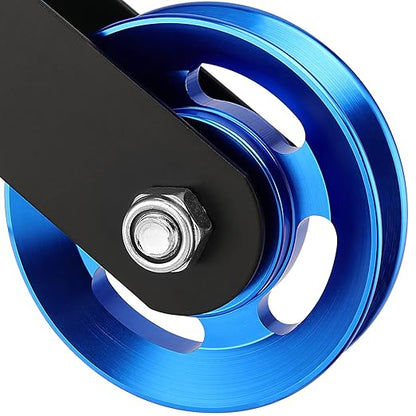2 Pack 3.5 Inch Cable Pulley Wheel, Aluminum Cable Pulleys with Hanging Strap and Snap Hook, 360° Rotation Snatch Block Pulley Wheel for Home Gym Equipment, DIY, Blue