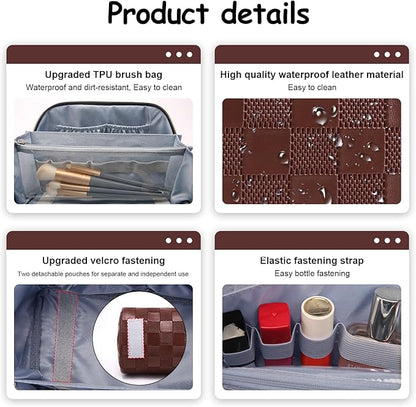 BOYATU Travel Makeup Bag Organizer Cosmetic Bag: 3 Pcs Set Make up Bags for Women with Handle - Waterproof Vegan Leather Toiletry Bags Travel Essentials Pouch with Compartments (C-09-Coffee)