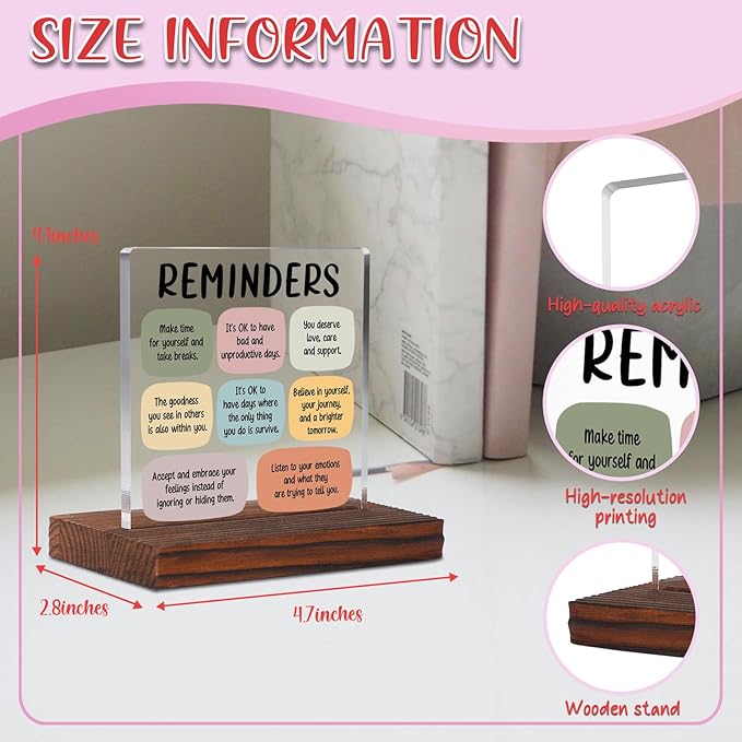 Reminders Psychology Student Graduation Gift Clear Desk Decorative Signs, Psychologist Gifts for Students, School Counselor Teacher Mental Health Awareness Therapist Office Decor Plaque TZD66