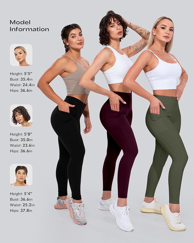 CHRLEISURE Leggings with Pockets for Women, High Waisted Tummy Control Workout Yoga Pants
