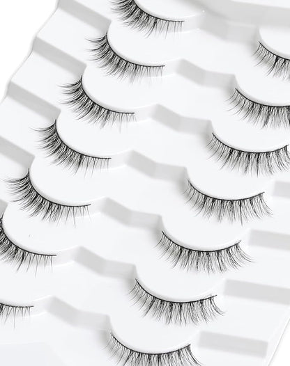 Onlyall Natural Lashes Wispy Lashes Natural Look False Eyelashes Natural Flared Eyelashes False Eye Lashes Soft Fluffy Lashes 7 Pairs HF50-Short Lashes