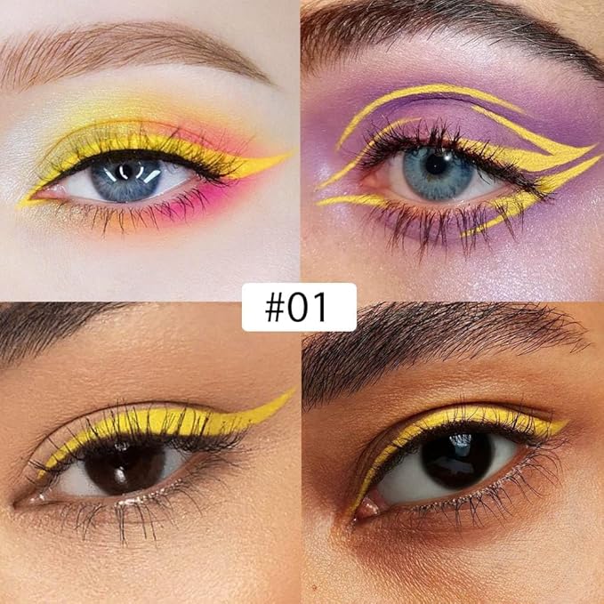 evpct 1Pcs Yellow Liquid Eyeliner Makeup Waterproof Yellow Eye Liners for Women, Eyes Wing Eyeliner Stamps Shapes Colored Eyeliner delineador de ojos a prueba de agua contra el agua blanco para ojos