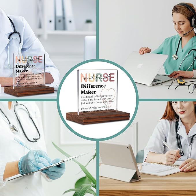 YODOCAMP Mental Health Nurse Desk Sign, Clear Acrylic & Wood, 4.7 x 2.7 x 4.3 Inches, Office/Clinical Settings, Inspirational