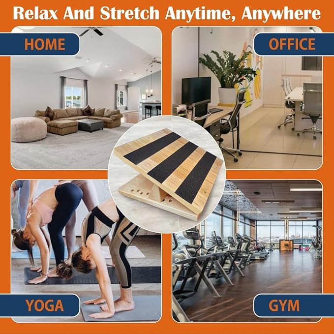 KIJO Studio Professional Wooden Calf Stretcher Slant Board 500 lbs Weight Capacity 16-Angle Adjustable Incline Calf Stretch Slant Board for Calf Stretching Exercise Squat & Physical Therapy