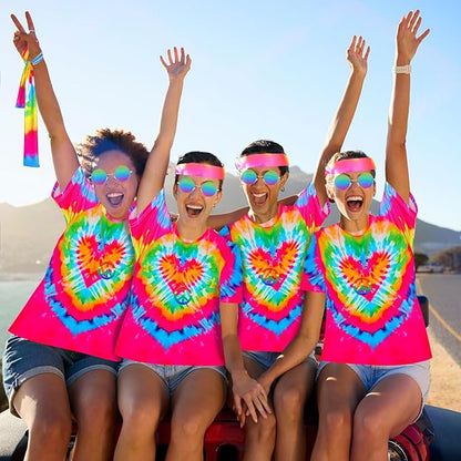 Hippie Costume for Men Women 4PCS Mens 60s 70s Outfit Set Colorful Hippie Shirt Sunglasses Headband Peace Necklace