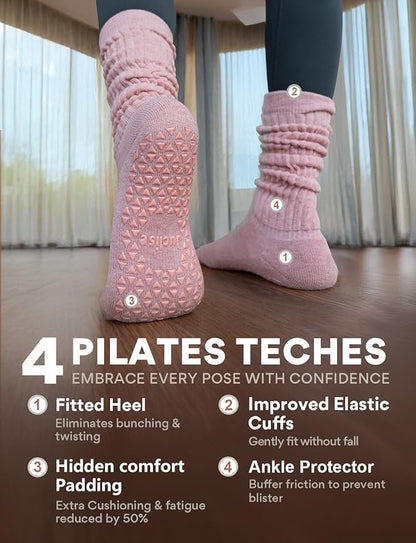 Slouch Pilates Grip Socks Yoga Barre Non Slip Scrunch Merino Wool Gym Workout Breathable Moisture Wicking Anti Odor