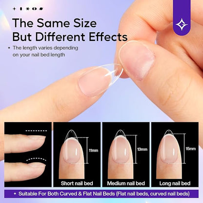 Short Gel Nails Kit: 312pcs Almond Clear Press on Nail Tips - Professional Acrylic Nail Extensions Full Cover Pre-Shaped Fake Nails for Salon DIY at Home with 12 Sizes