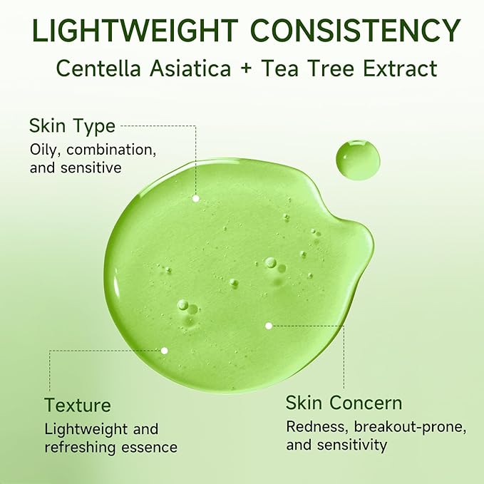 Centella Asiatica Serum Centella Tea Tree Ampoule Facial Serum Korean Centella Serum for Acne-Prone Oil Skin Soothing, Calming, Reduce Redness 105ml