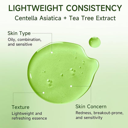 Centella Asiatica Serum Centella Tea Tree Ampoule Facial Serum Korean Centella Serum for Acne-Prone Oil Skin Soothing, Calming, Reduce Redness 105ml