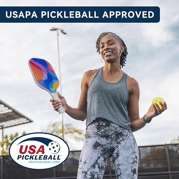 Pickleball Paddles Set of 2 with 4 Balls - USAPA Approved Fiberglass Surface, Lightweight, Non-Slip Grip - Premium Paddle Set for All Skill Levels Indoor & Outdoor