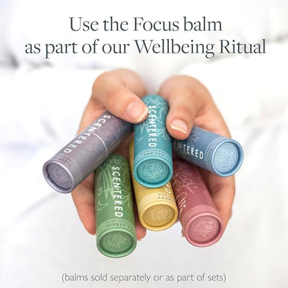 Scentered Aromatherapy Balm Stick for Focus & Concentration - Roll On Essential Oils Blend - 100% Natural: Rosemary, Mint, Clary Sage in Shea Butter - Aromatherapy Gifts for Women