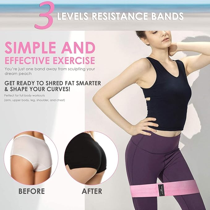 Resistance Bands for Legs and Butt - Fabric Exercise Set, Thick Wide Stretch Fitness, Non-Slip Workout Loop, Booty Hip Bands for Women at Home or Gym