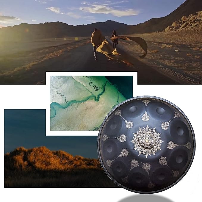 Handpan-Classic 10 Notes Black Print Hand Pan,Premium 432HZ 22 Inches D Minor Steel Handpan Drum Set,Adult's Music Steel Pan Instrument