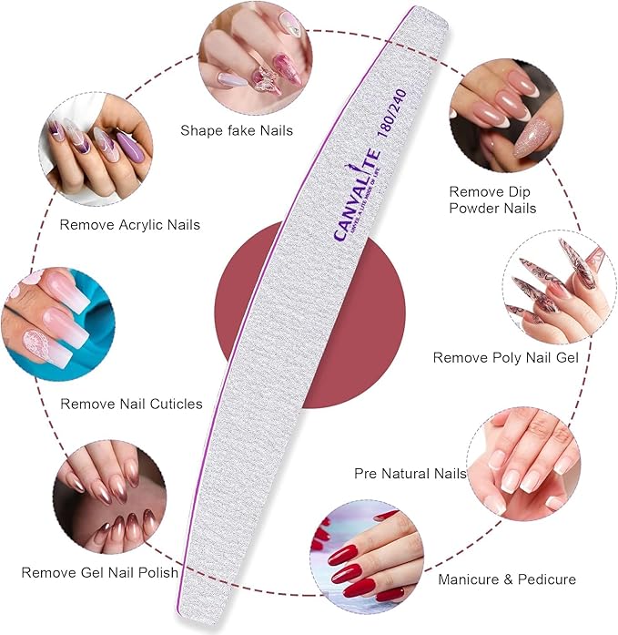 Canvalite Nail Files for Natural Nails 180/240 Grit Emery Board for Nails Styling Tools for Home and Salon Use 10 PCS