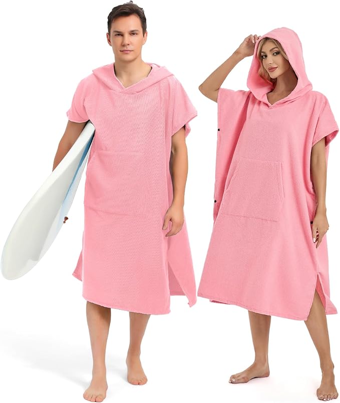Abahub Surf Poncho Men & Women Towel Poncho Adult with Hood, Thick Quick Dry Changing Poncho Towel, Microfiber Wearable Cover Up for Surfing Beach Swim - Absorbent Changing Towel L (Pink)