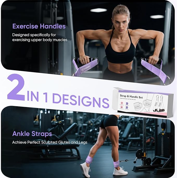FitBeast Ankle Straps for Cable Machines Women, Glute Kickback Ankle Strap Set with Gym Handles for Cables & Ankle Cable Straps for Workout - Gym Attachments for Cable Machine