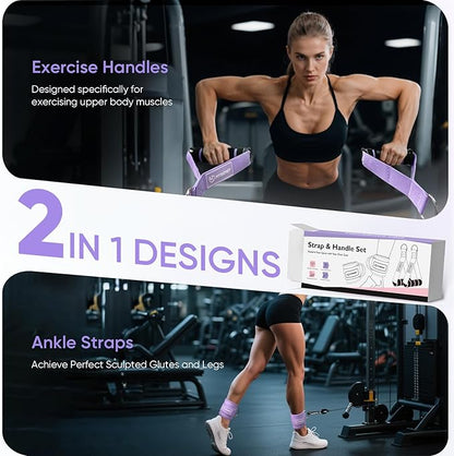 FitBeast Ankle Straps for Cable Machines Women, Glute Kickback Ankle Strap Set with Gym Handles for Cables & Ankle Cable Straps for Workout - Gym Attachments for Cable Machine