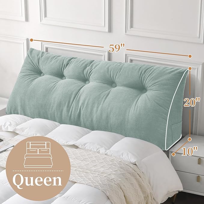 Sasttie Headboard Pillow Queen, Triangular Wedge Pillow Headboard, Wedge Headboard Pillow for Bed Sofa, Daybed Pillows for Sitting up, Reading or Working with Removable Cover, Mint Green