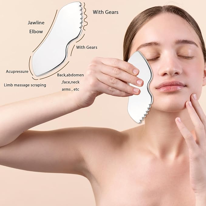 Molain Stainless Steel Gua Sha Facial Tools, Metal Detail Gua Sha Stone Face Comb Body Lymphatic Drainage Massager Face Guasha Face Sculpting Tool Skin Care with Travel Pouch(Pack of 1)