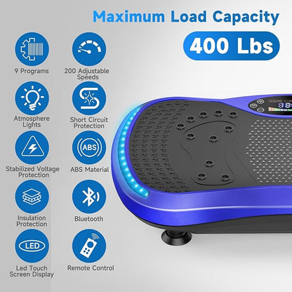 Vibration Plate Exercise Machine for Lymphatic Drainage, Vibration Machine for Full-Body Weight Loss Shaping, Vibrate Fitness Platform 400 Lbs & 200 Adjustable Speeds for Women Men Home Gym