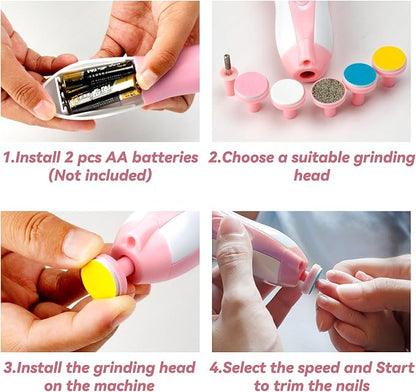 Baby Nail Trimmer Electric-6 in 1 Baby Nail File Clippers Infant Grooming Kit Manicure Set for Toddler or Adults, Pink