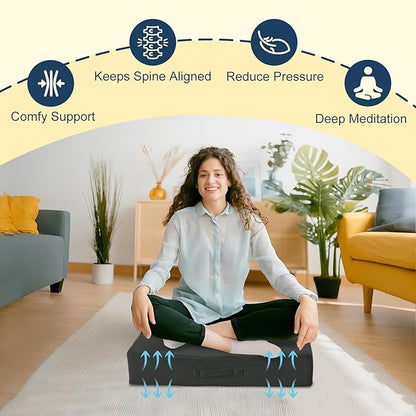 Solid Square Floor Pillows for Adults Kids - Large Meditation Floor Pillow Seating Cushion with Thick Foam & Washable Velvet Cover, 2 Pack, 22x22x5 Inch, Gray