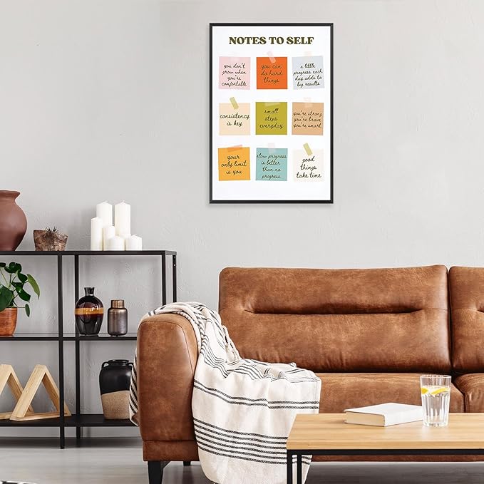 JMGHKL Inspirational Positive Posters Uplifting Saying Wall Art Notes To Self Motivational Quotes Prints Mental Health Artwork For Teen Room Office Dorm Bedroom Decor 12x16in Framed