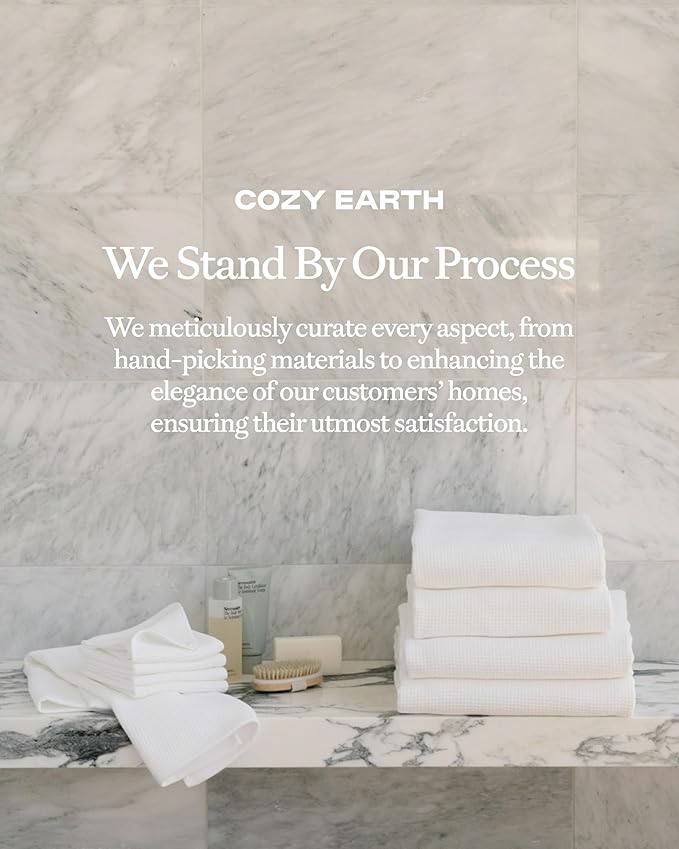 Cozy Earth Complete Waffle Bath Bundle - 60% Cotton 40% Viscose from Bamboo - Quick Dry & Ultra-Soft Waffle Weave Bath Towels - 4 Washcloths, 2 Hand Towels, 2 Bath Towels, 2 Bath Sheets, White