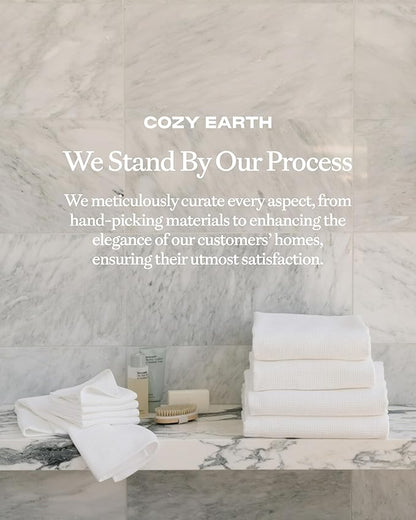 Cozy Earth Complete Waffle Bath Bundle - 60% Cotton 40% Viscose from Bamboo - Quick Dry & Ultra-Soft Waffle Weave Bath Towels - 4 Washcloths, 2 Hand Towels, 2 Bath Towels, 2 Bath Sheets, White