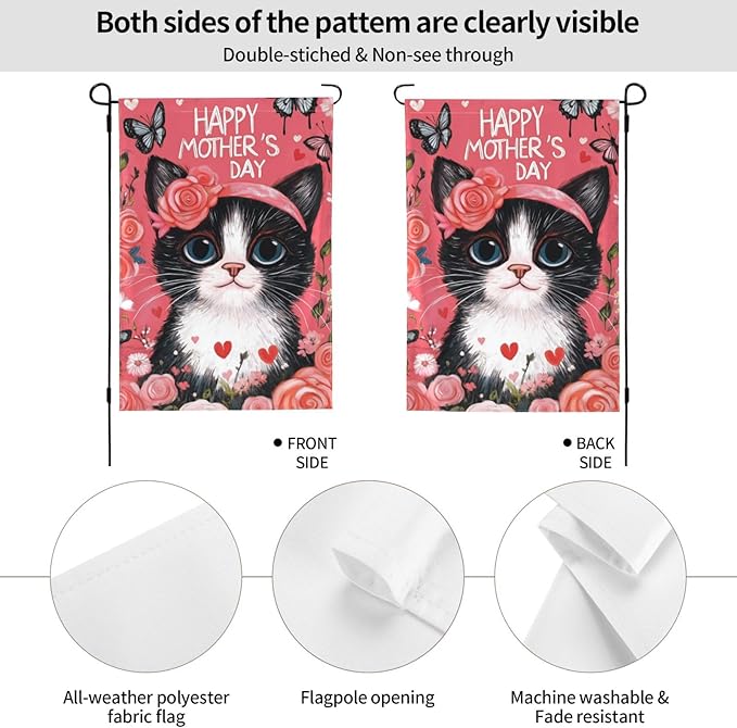 Mothers Day Cat Garden Flag 12x18 In Double Sided Yard Flags Lawn Sign Decor No Flagstand