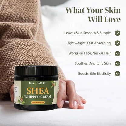 era of nature Shea Butter Whipped Body Cream for Women 16oz - Lightweight Whipped Lotion - Non-Greasy Body Butter Cream Lotion & Balm Moisturizer for Face, Hair & Dry Skin, Vegan Skincare