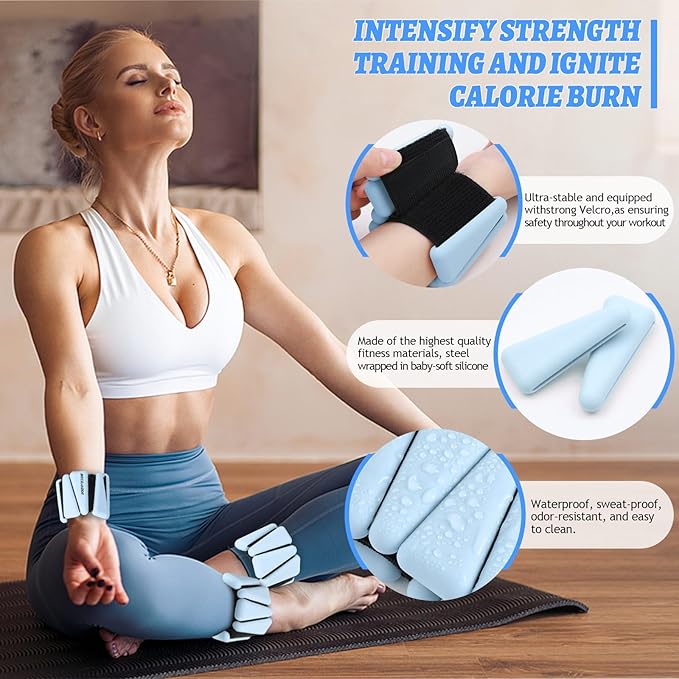 Ankle Weights Set of 2 (1 lb/2 lb/3 lb Each) Adjustable Wrist Weights for Women Men Wearable Arm Leg Weight for Pilates, Running, Walking, Workout, Yoga