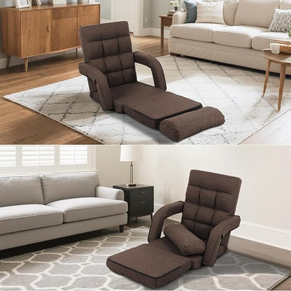 Adjustable Floor Chair for Adults with Back Suppor,5-Position Folding Lazy Sofa with Pillow, Gaming & Meditation Chair with Breathable Fabric - for Living Room, Bedroom, Office,Balcony (Brown)