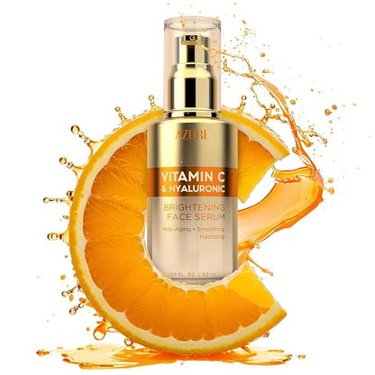 Azure Cosmetics Vitamin C Serum For Face - Dermatologist Tested, Anti-Aging with Hyaluronic Acid for Dark Spots, Fine Lines & Wrinkles - Brightning, Clean, Korean Skincare for Glass Skin - 2 Pack
