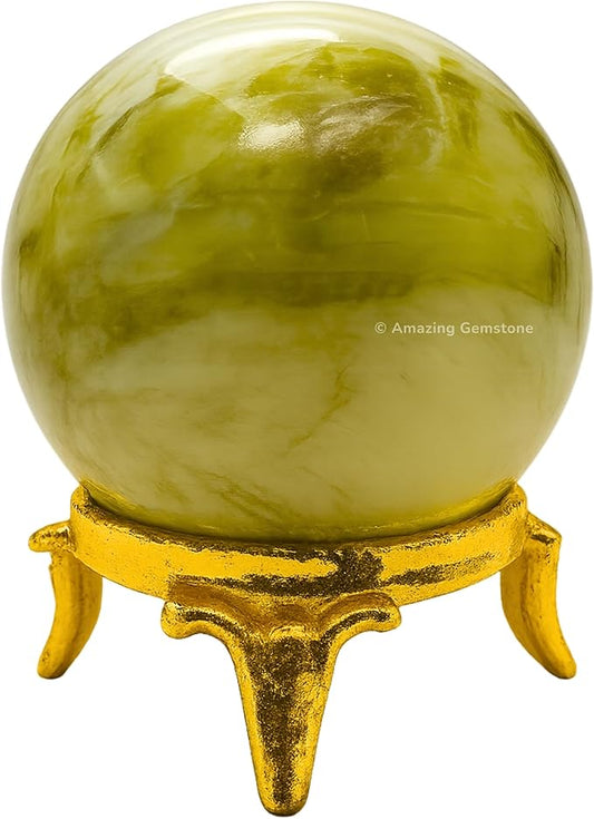 Amazing Gemstone Serpentine Crystal Ball with Stand - 2 Inches Crystal Sphere Meditation Balls for Witchcraft and Decorative Balls