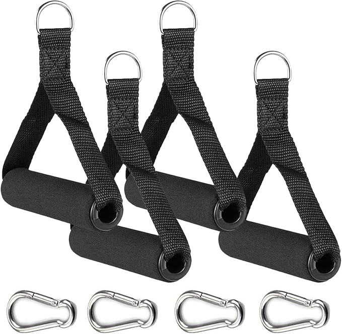 4pack Resistance Band Handles, Heavy Duty Exercise Handles, Rope Handle with 4 Carabiners, Workout Bands with Handle for Cable Machine Attachment