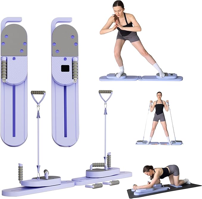 Newly Designed Pilates Reformer Set with 20+ Workouts, Pilates Reformer Board for Home, Pilates Board - Beginner Friendly Fitness Equipment
