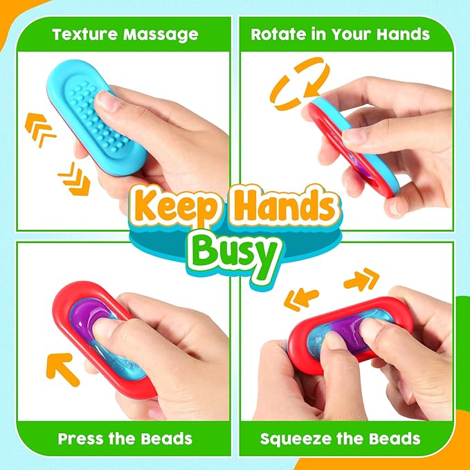 Sensory Marble Fidget Toys for Kids- 6 Pcs Quiet Fidget for Classroom, Gel Filled Autism Sensory Toys ADHD, Silent Stress Fidgets Squishy Worry Stones, Travel Road Trip Activities for Kids Gifts