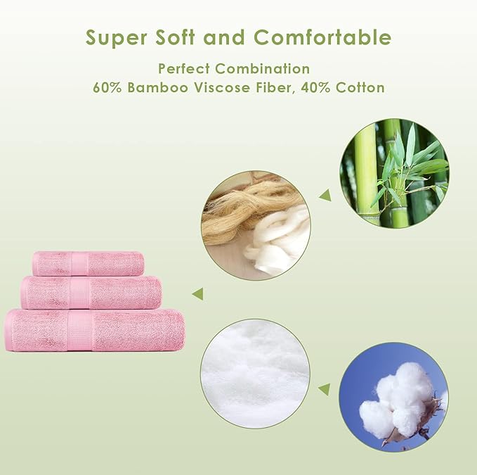 3PC Bathroom Towels Set for Face and Body, Sensitive Skin Pink Luxury Towels Set for Adult Students Kids Baby, Super Soft Highly Absorbent Towels Set for Bathroom 3 PC